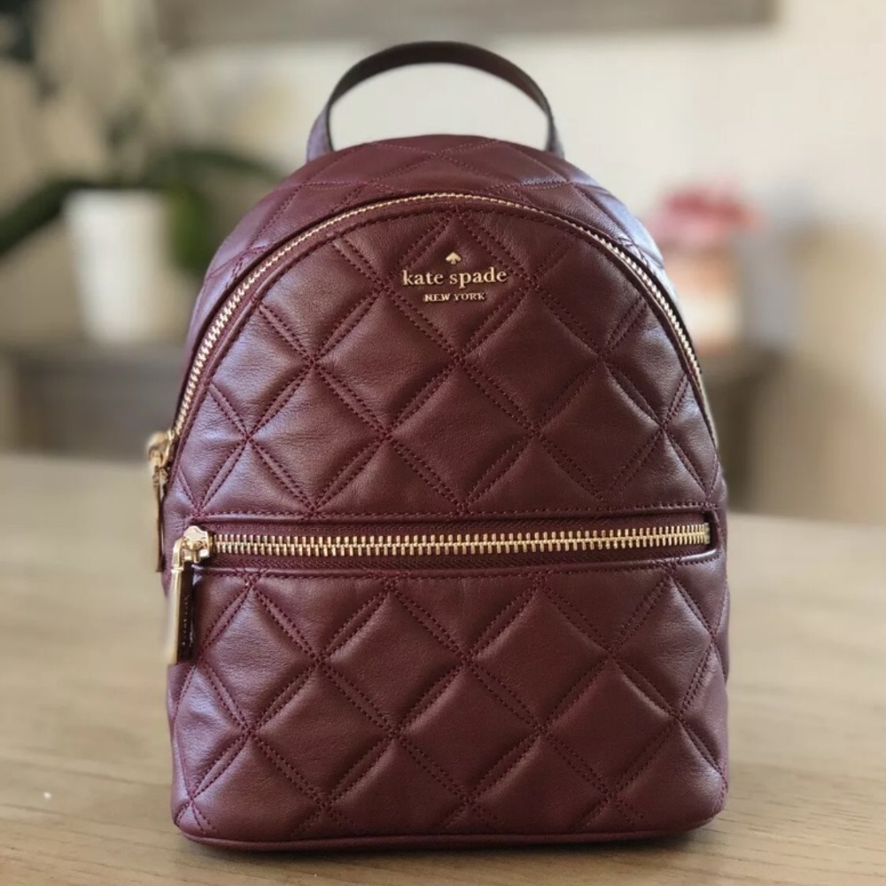 NWT Kate Spade Natalia Mini Convertible Cherrywood quilted leather cherry red